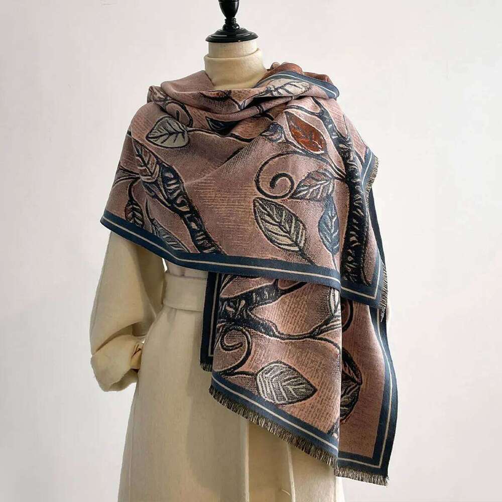 Women Latest Design Winter Two-Sided Jacquard Leaf Pattern Imitation Cashmere Scarves High Quality Thicken Wrap Shawl Ladies Z260226