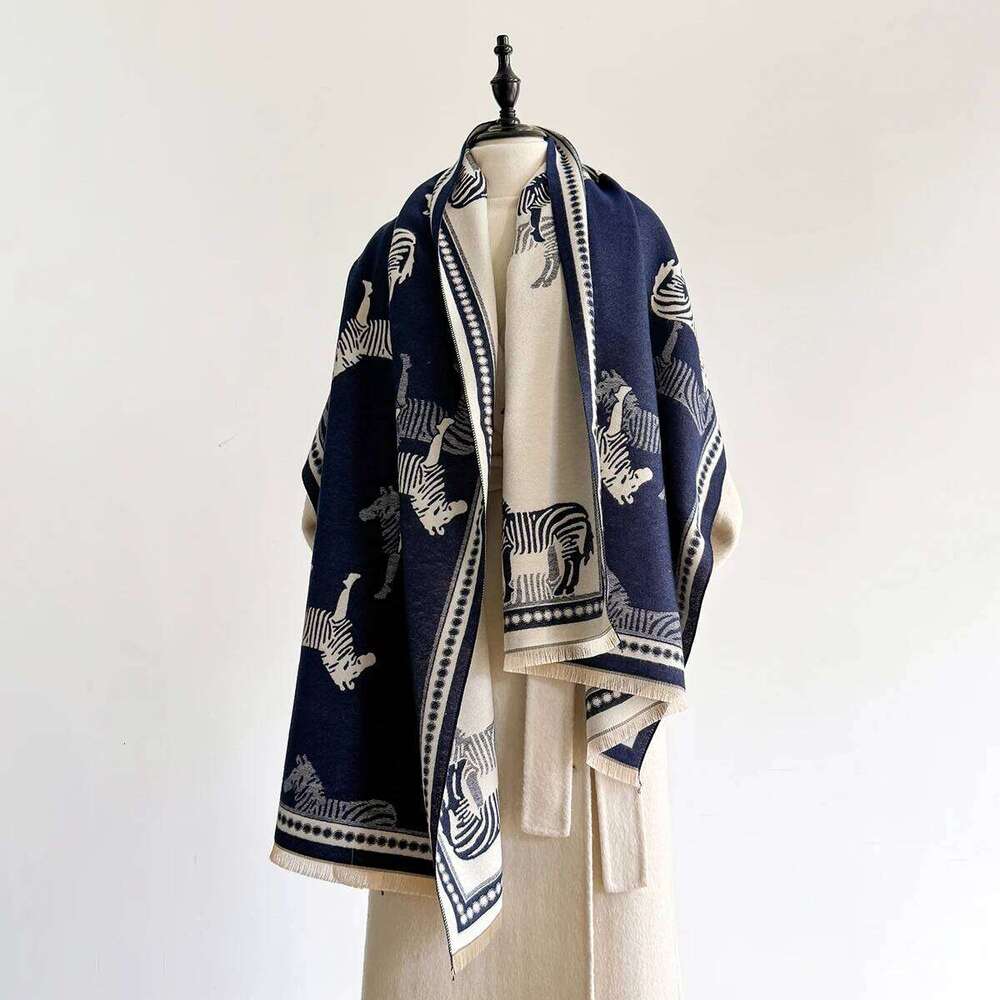 Luxury Warm Cashmere Poncho Shawl Scarf Zebra Print Thick Pashmina Winter Blanket Wrap Casual Hijab Stole for Women Z260226