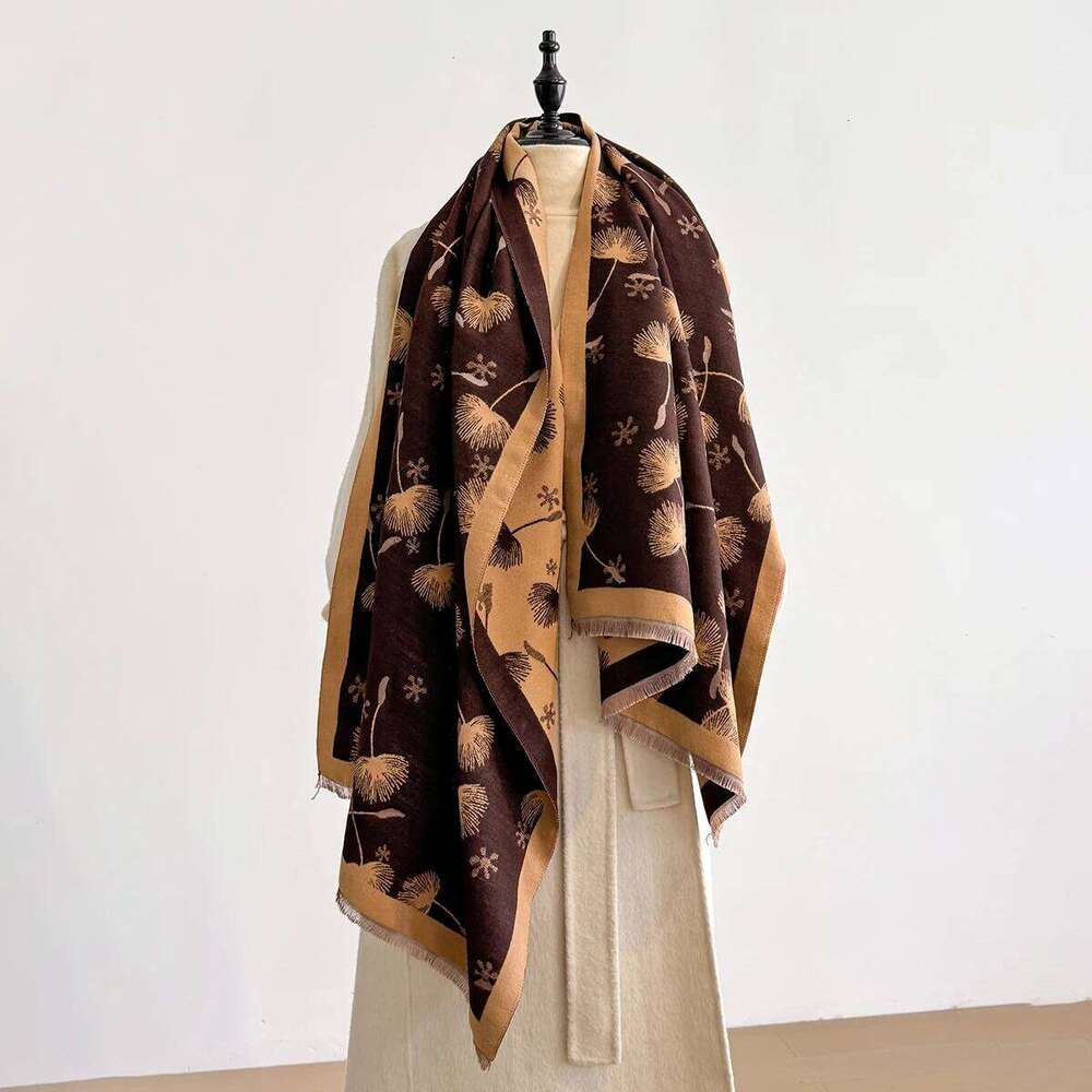 2025 Winter Warm Cashmere Feather Scarf for Women Luxury Jacquard Pashmina Shawl Wrap Neckerchief Female Design Echarpe Bufanda Z260226