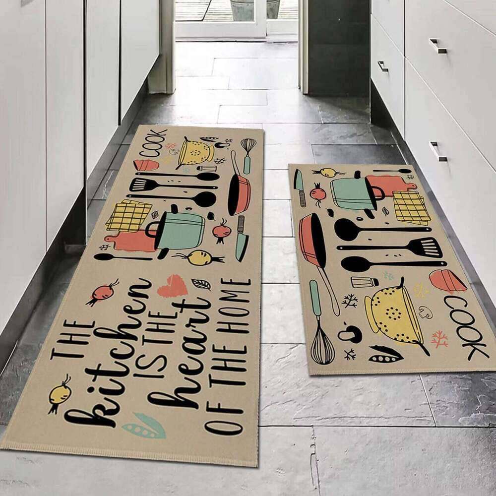 1PC, cartoon knife and fork waterproof door kitchen mat, can wash home decoration carpet mat H260226