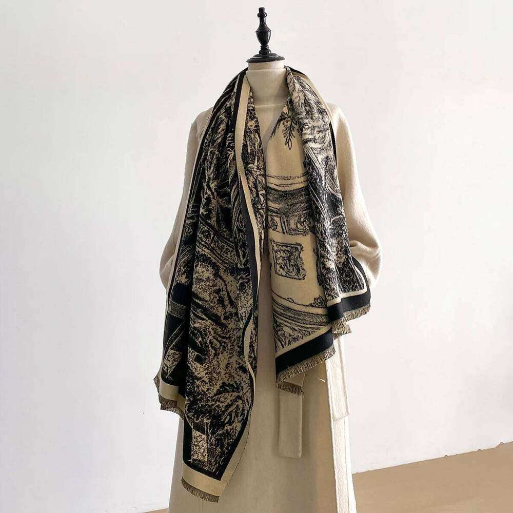 New Luxury 2-Sided Imitation Cashmere Scarf - Ultra Soft Women's Winter Thickened Jacquard Wrap Shawl with Stylish Patterns Z260226