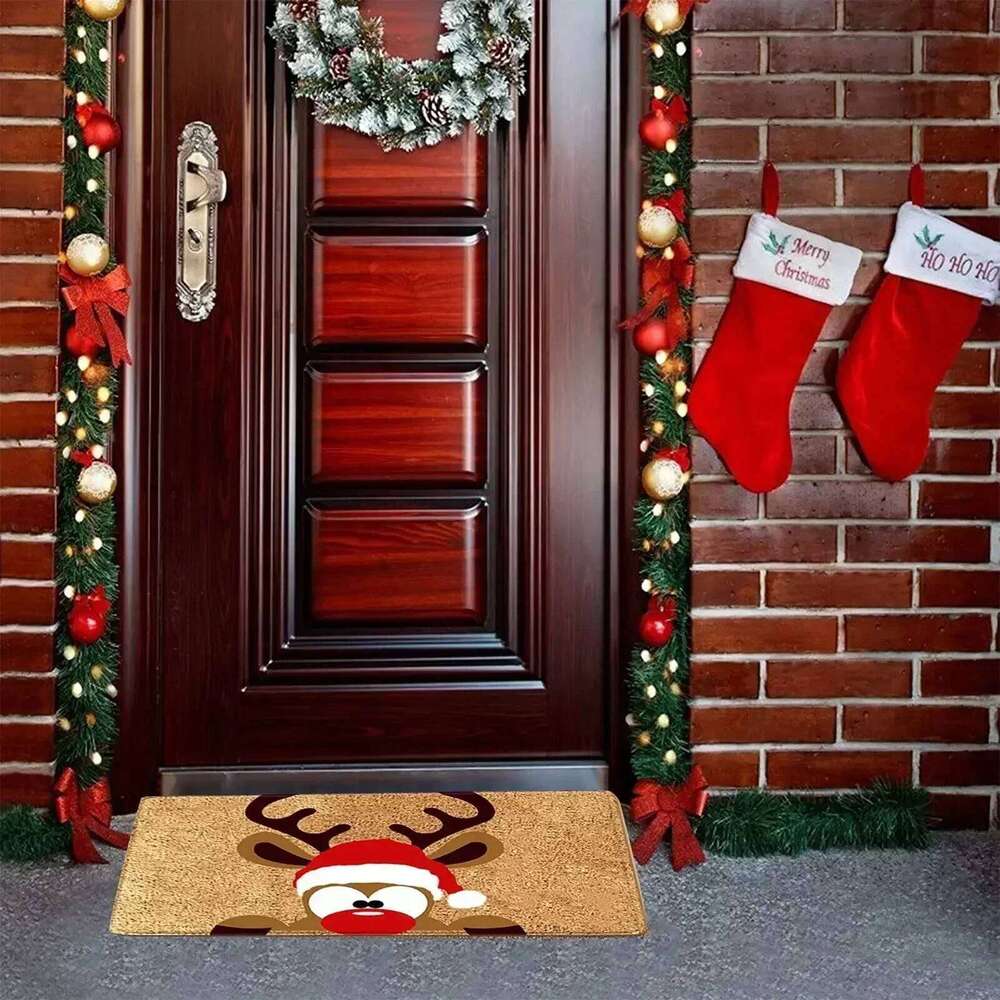 VIKAMA Merry Christmas Welcome Doormat Winter Non-Slip Rubber Backed Floor Mat for Home Indoor Outdoor Entrance Decoration H260226