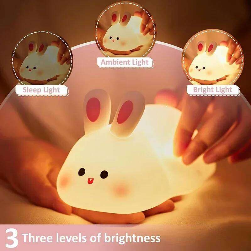 Bunny Night Light Silicone Nursery Cute Sleeping Lamp USB Rechargeable Touch Switch Control Table Led for Child Girlfriend Gift Z260227