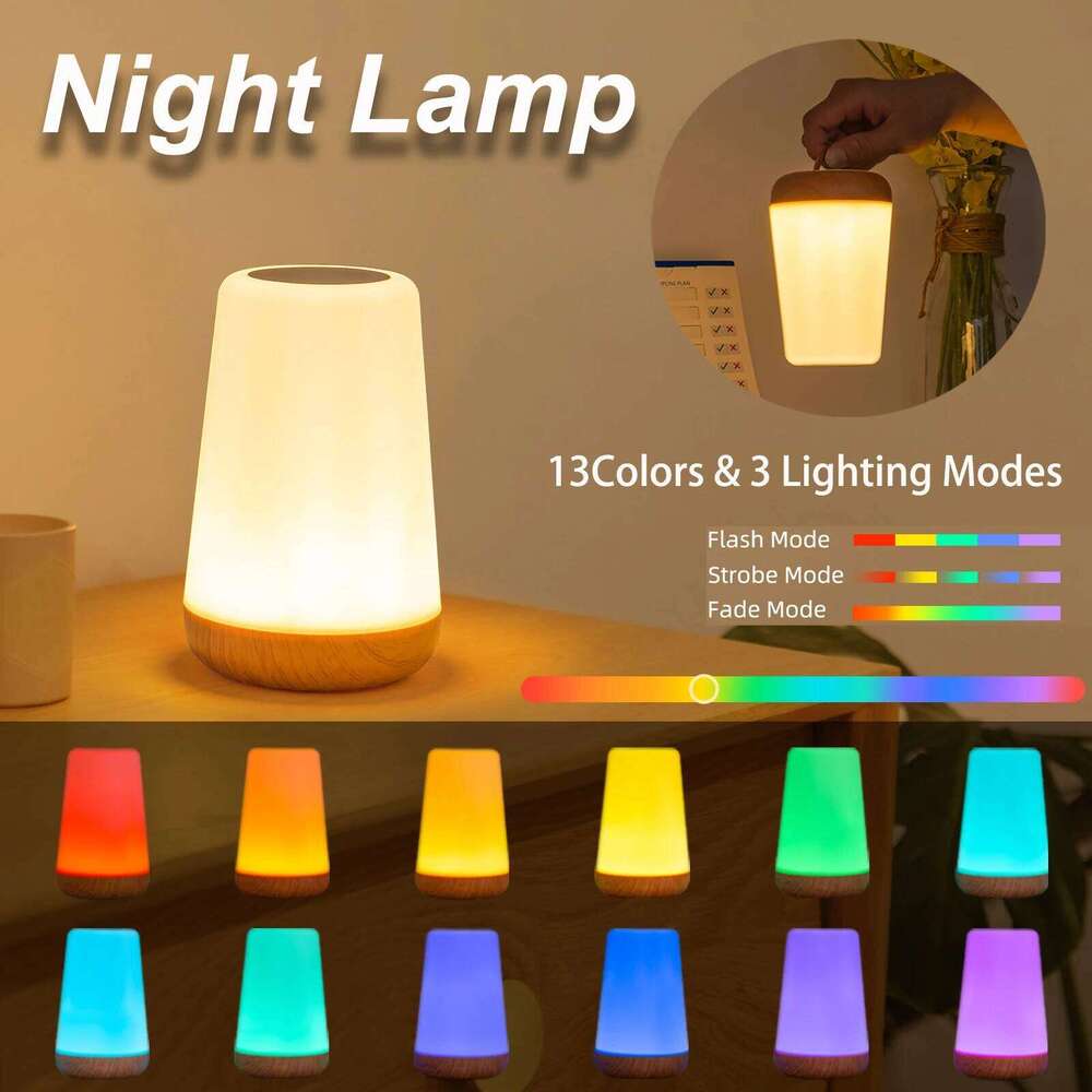 1500mAh New Wood Touch Remote Control Colorful Atmosphere Lamp Bedside LED Desktop Outdoor Hangable Camping Night Light Z260227