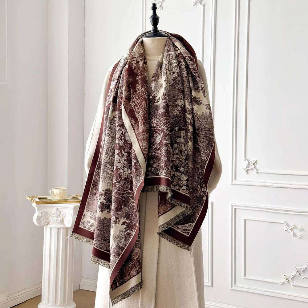 New Retro style Cashmere Women's Castle Print Double sided Winter warm Pashmina Shawl, Blanket like Poncho Scarf Z260226