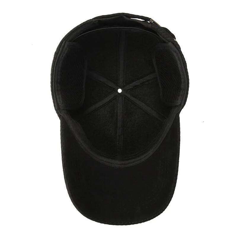 FS Black Winter Baseball Cap With Earflaps Plus Plush Warm Women Hats Cotton Outdoor Windproof Hat For Men Casquette Homme Z260226