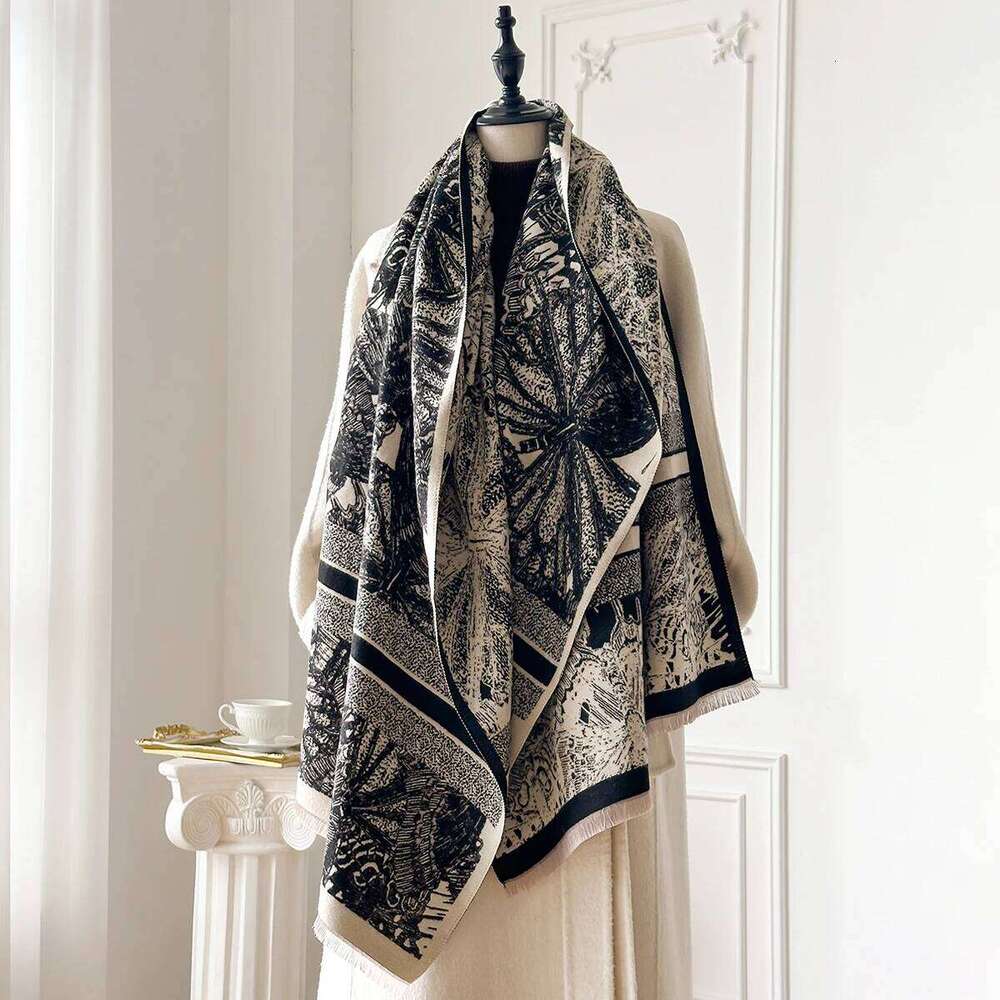 Women's Luxury Faux Cashmere Scarf Warm Thick Pashmina Blanket Poncho Autumn Winter Fashion Print Shawl for Stylish Coverage Z260226