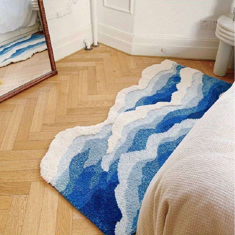 Blue Sea Wave Flocking Bedroom Rug Corridor Area Floor Pad Mat Doormat Aesthetic Home Decor H260227 - view 4
