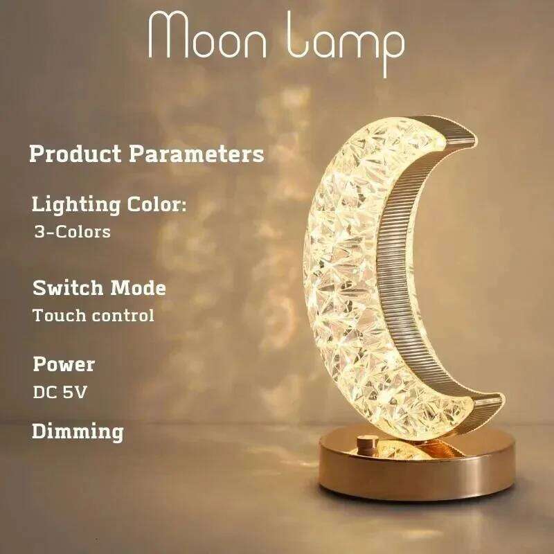 Bedroom Crystal Touch Dimming Night Light Girls Room Home Decor Aesthetics USB Bedside LED Ambient Table 3d Moon Lamp Z260227