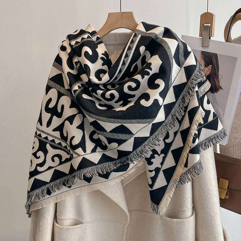Women's Winter Fashion Faux Cashmere Scarf Vintage Floral Print With Tassels Thick Warm Shawl Trendy Wrap For Cold Weather Z260226