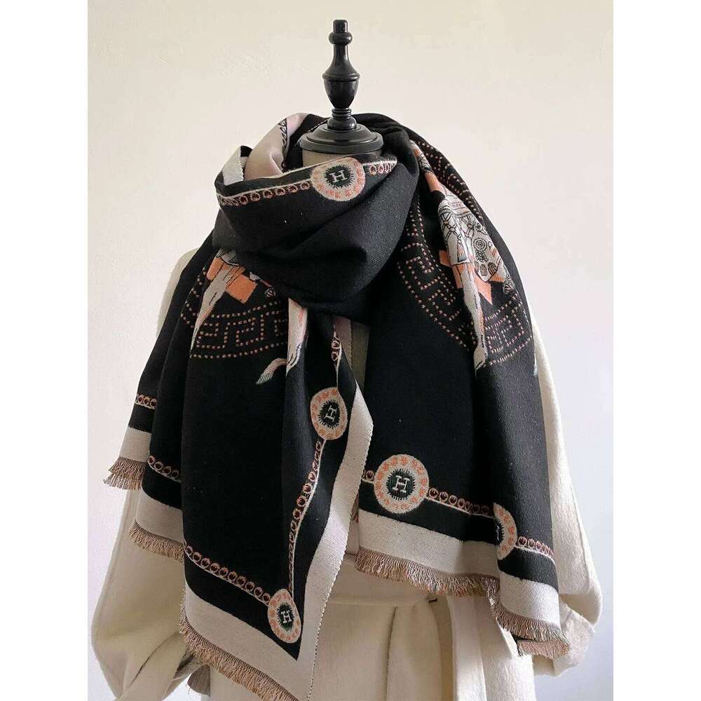 2024 New Women's Horse Print Faux Cashmere Fall Winter Thickened Fashion Warm and Versatile Scarf Shawl Z260226
