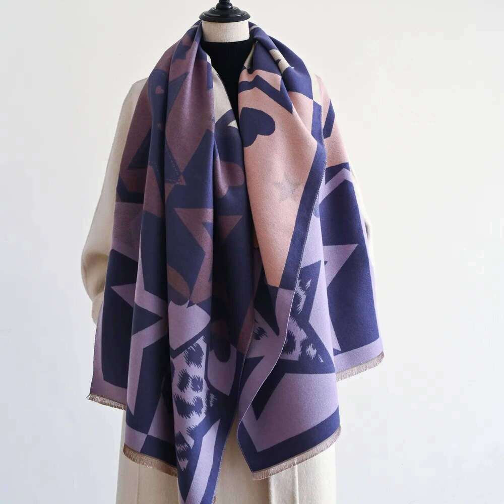 2024 Luxury Star Two-Sided Scarf For Women Warmer Winter Cashmere Pashmina Scarves Shawls Female Thick Blanket Wraps Foulard Z260226