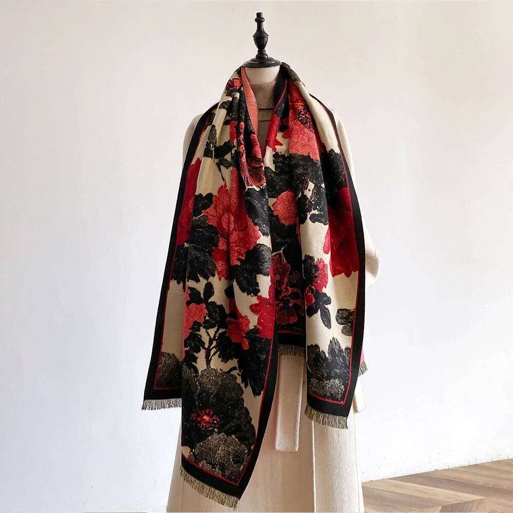 Women Winter Thick Warm Faux Cashmere Fashionable Luxurious Blanket Scarf Patterned with Design Z260226
