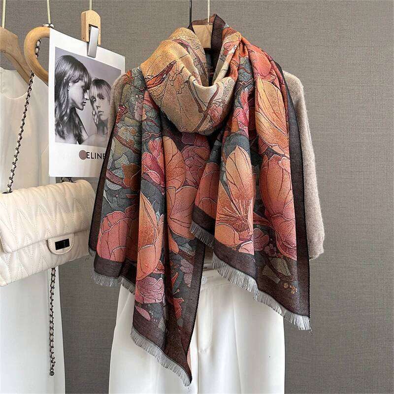 2025 Design Oil Floral Printde Cashmere Scarf Women Winter Pashmina Shawls And Wraps Thick Warm Bufanda Stoles Blanket Luxury Z260226