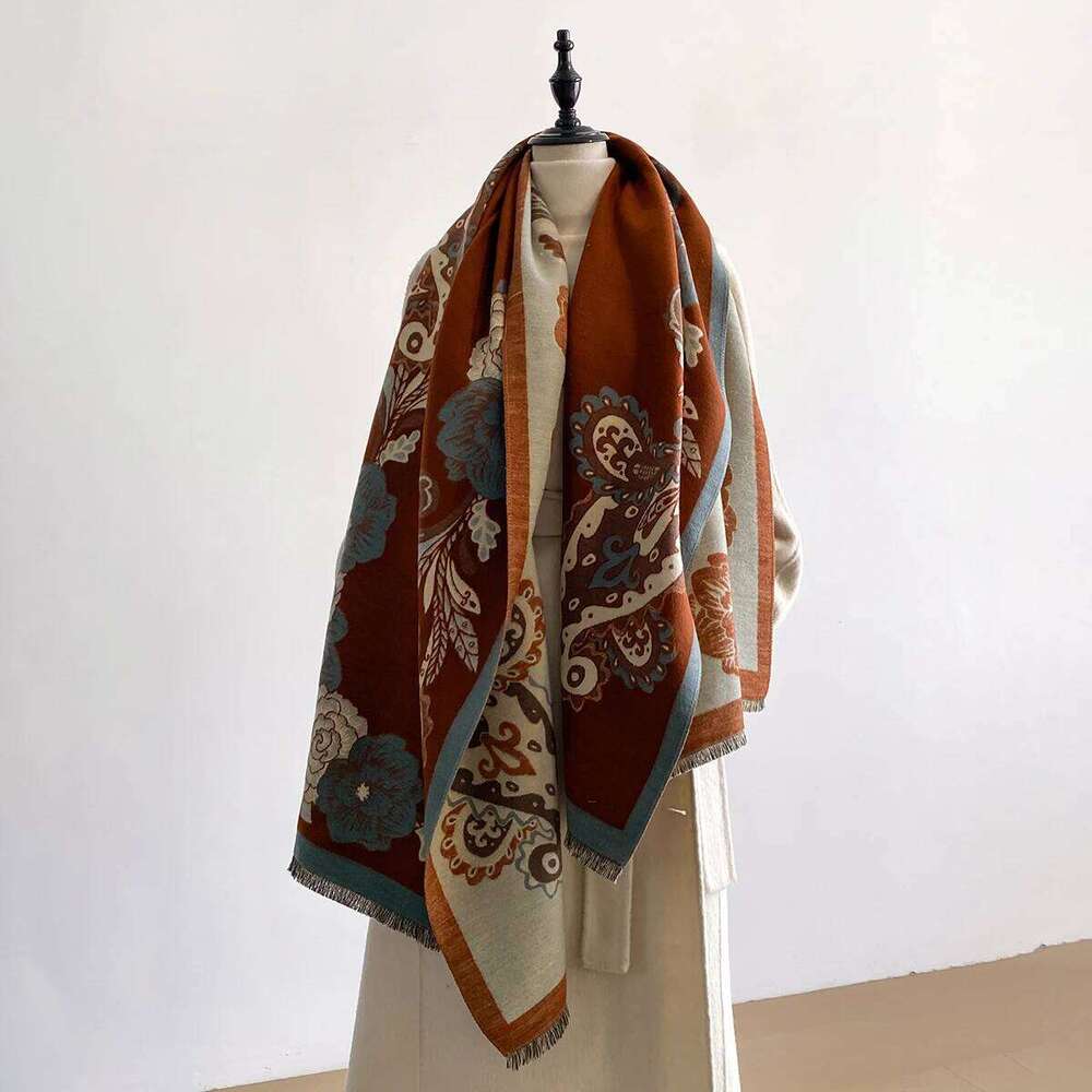 Luxury Ultra Soft Imitation Cashmere Scarf for Women Winter Thickened Jacquard Wrap Shawl Stylish Patterns 2-Sided Design Z260226
