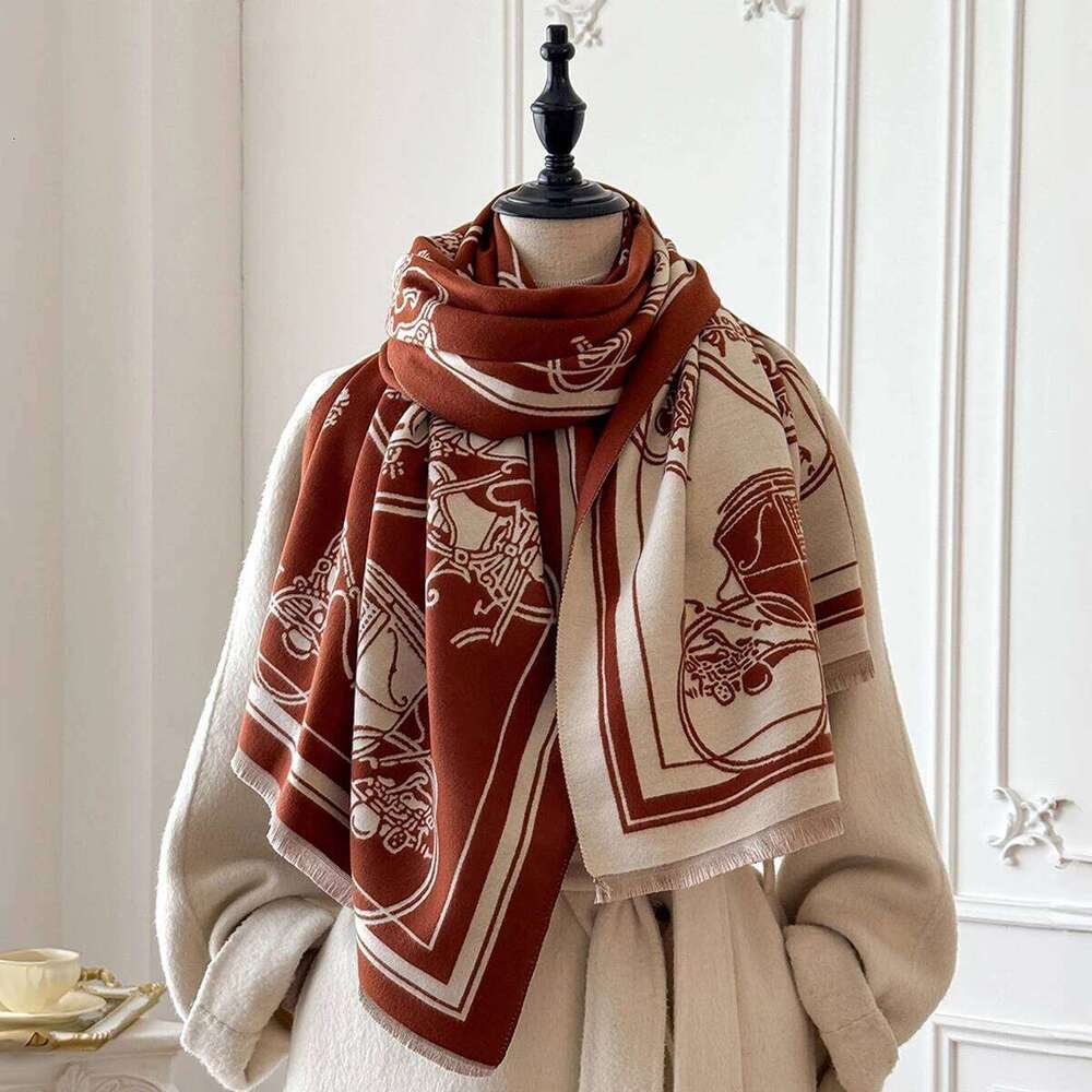Winter Warm Cashmere Jacquard Scarf New Design Horse Carriage Pattern High Quality Women's Thicken Wrap Shawl Ladies Wool Z260226