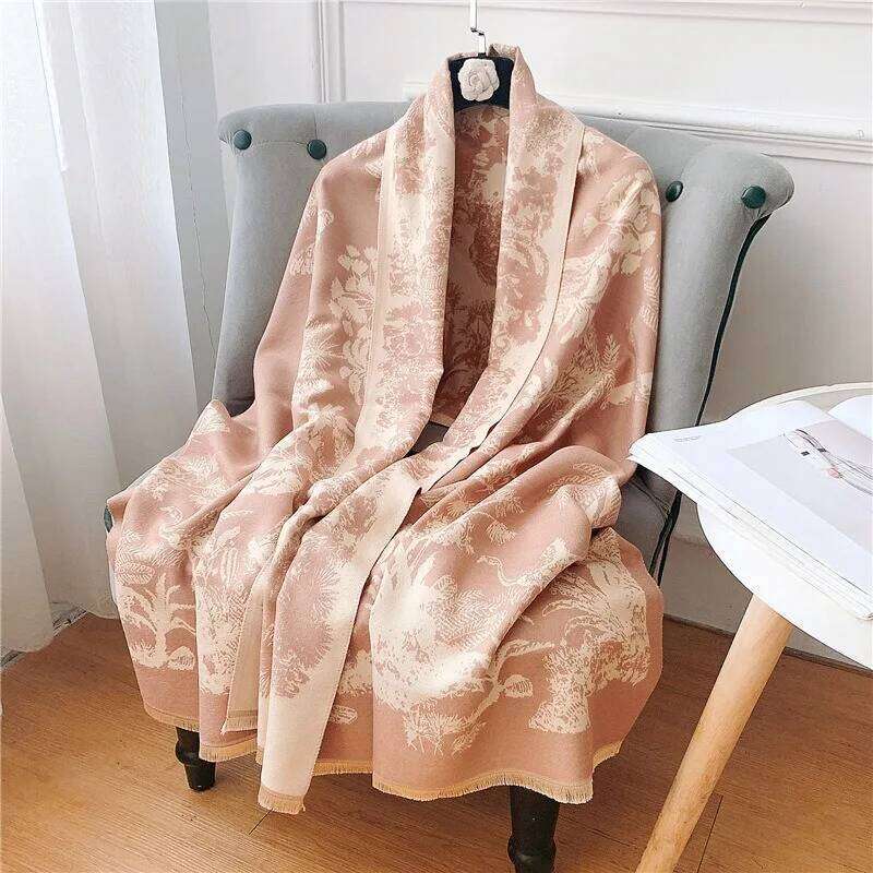 Elegant Faux Cashmere Scarf Shawl Women Warm Autumn Winter Fashion Bird Song Jungle Pattern Wrap for Ladies Z260226