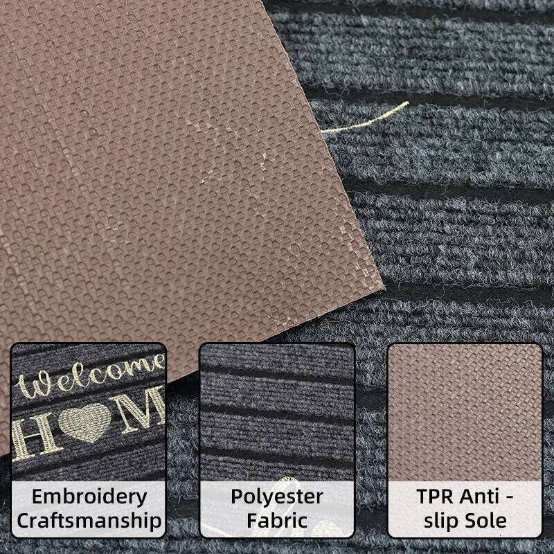 1pc flocking solid color seven stripe foot door entrance mat, shower room, absorbent small carpet, gentle machine wash H260227 - view 5