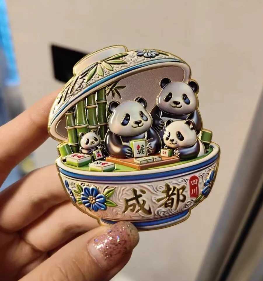 Chengdu Panda Fridge Magnets 3D Metal Relief China Tourism SouvenirsT260227