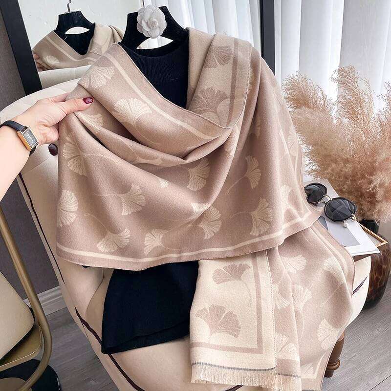 Luxury Winter Cashmere Scarf Women leafage Print Warm Pashmina Blanket Poncho Scarves Female Shawl Wraps Thick Foulard Bufanda Z260226