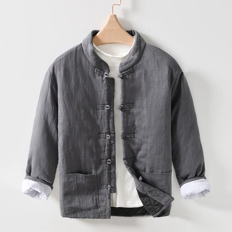 Retro Chinese Style Male Warm Padded Jacket Harajuku Loose Solid Color All-match Cotton Linen Knot Button Outwear Jacket Men 260227 - view 5