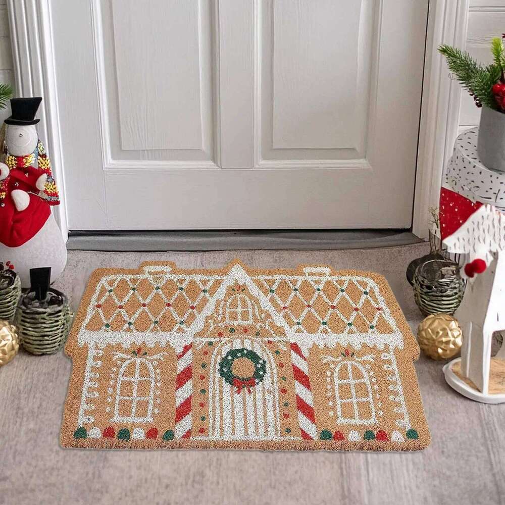 Gingerbread House Entrance Door Non-Slip Rug Festive Atmosphere Winter Mat for Bathroom Christmas Decoration H260226