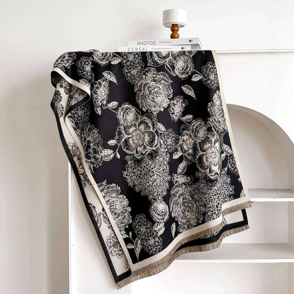 Brand's Elegant Double-Sided Printed Pashmina Scarf Ultra Soft Warm, Featuring Fringe, Autumn and Winter Outdoor Essential Z260226