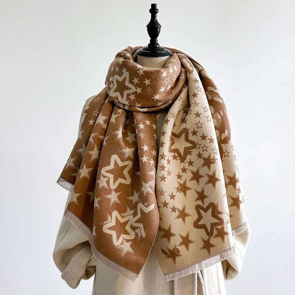 Luxury Brand Cashmere Stars Print Scarves Winter Women Pashmina Shawls Warm Blanket Wraps Female Foulard Bandana Thick Scarf Z260226