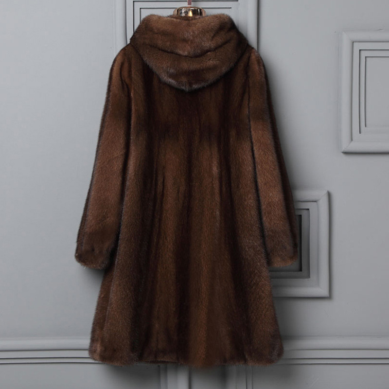 Expert made mink coat for women mid length winter hooded top for women thick brown mink coat 5XL 6XL H556 241107