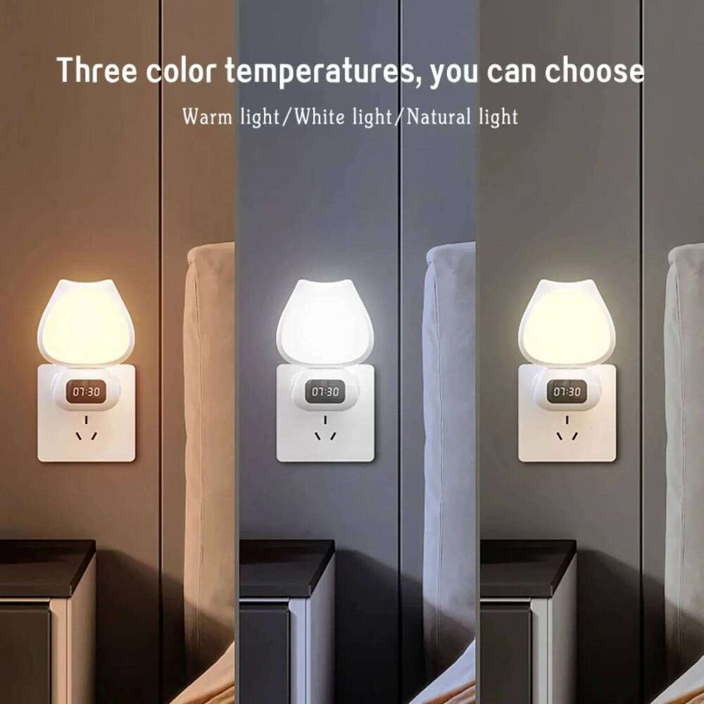 Mini LED Digital Table Clock Cute Child Multifunctional 3Color Night Light Stepless Dimming Bedroom Bedside Lamp For Home Living Z260227