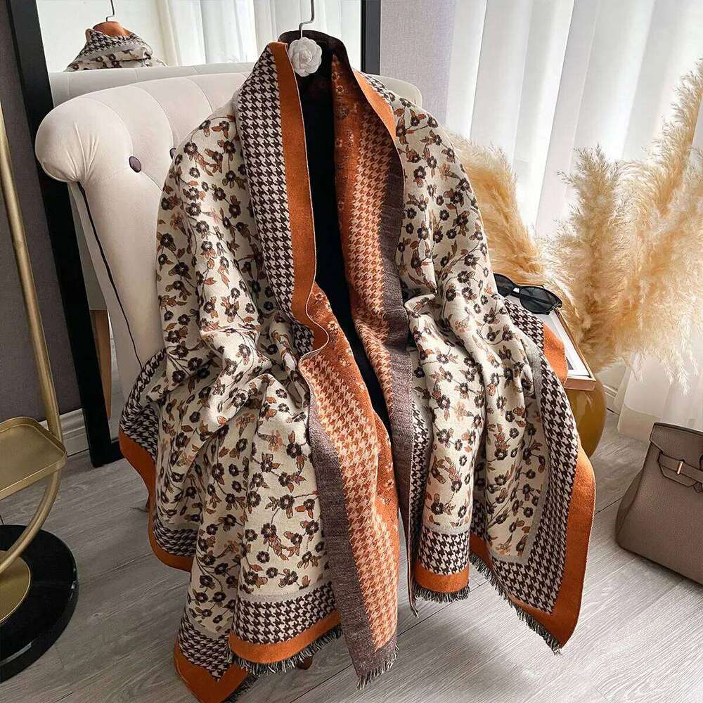 Women New Two Sided Floral Print Imitation Cashmere Scarf Soft Warm Pashmina Shawl Autumn Winter Coldproof Windproof Blanket Z260226