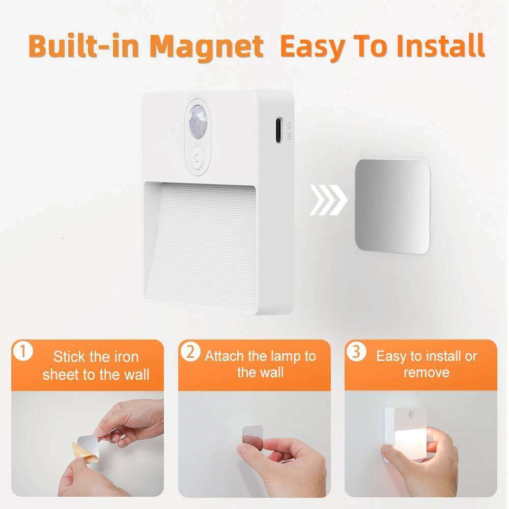 Motion Sensor Led Usb Charging Square Lamp for Bedroom Kitchen Stair Hallway Wardrobe Cupboard Lighting RGB Night Light Z260227