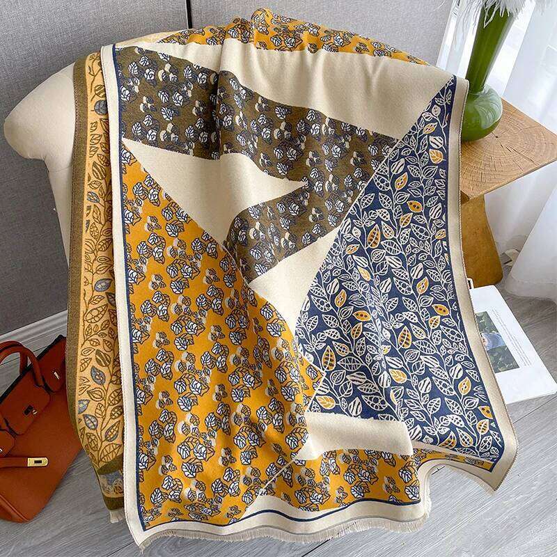 Luxury Cashmere Fallen leaves Scarf Winter Women Pashmina Shawls Warm Blanket Wraps Female Foulard Bandana Thick Scarves Hijab Z260226