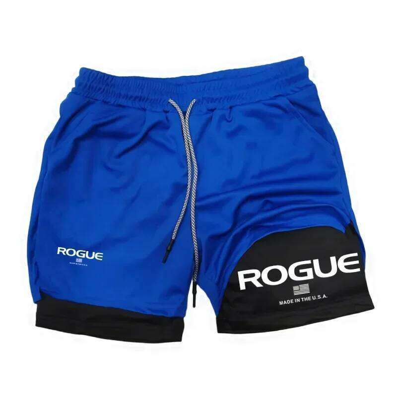 Rogue Gyms Fitness Men Summer Sportswear 2 in 1 Double-deck Compression Shorts Male Sports Tracksuits Track Joggers Short H260226