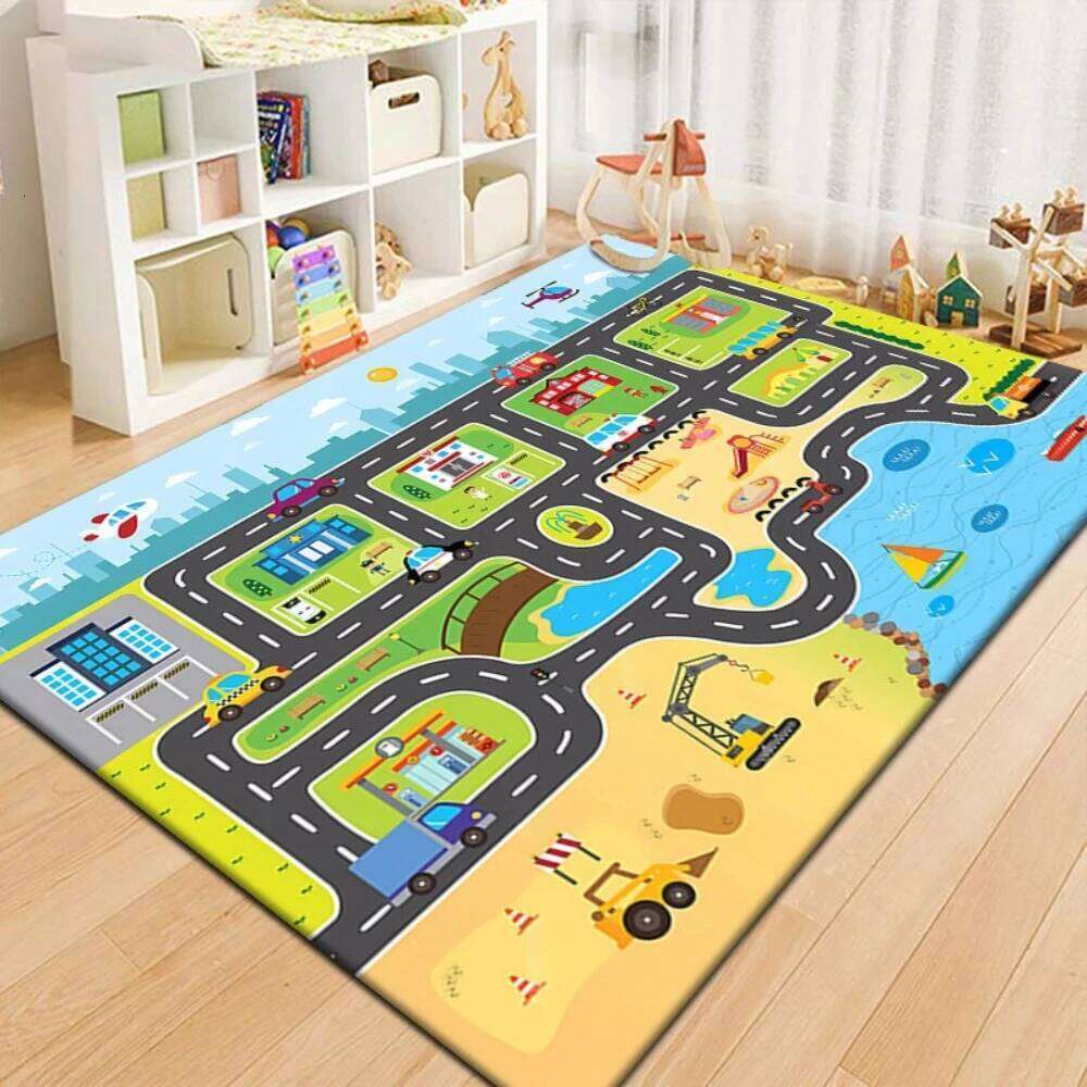 Fun City Transportation Track Carpet Child Play Living Decor Sofa Kid's Bedside Rug Childcare Room Floor Mat H260226