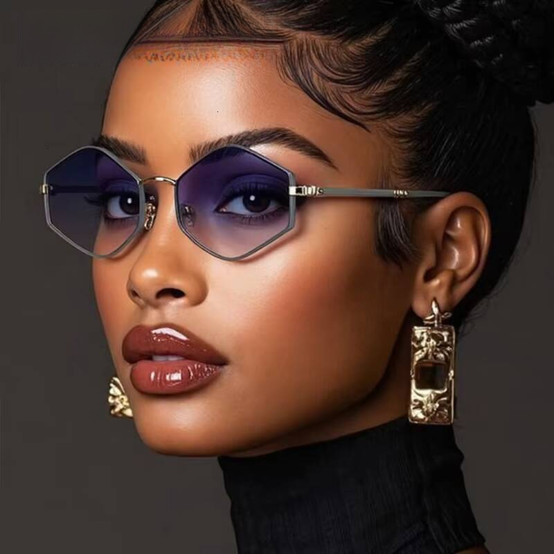 Small Steampunk Hexagon Sunglasses Women 2025 Luxury Brand Polygon Irregular Punk Sun Glasses Lady Metal Frame Eyewear ddmythur