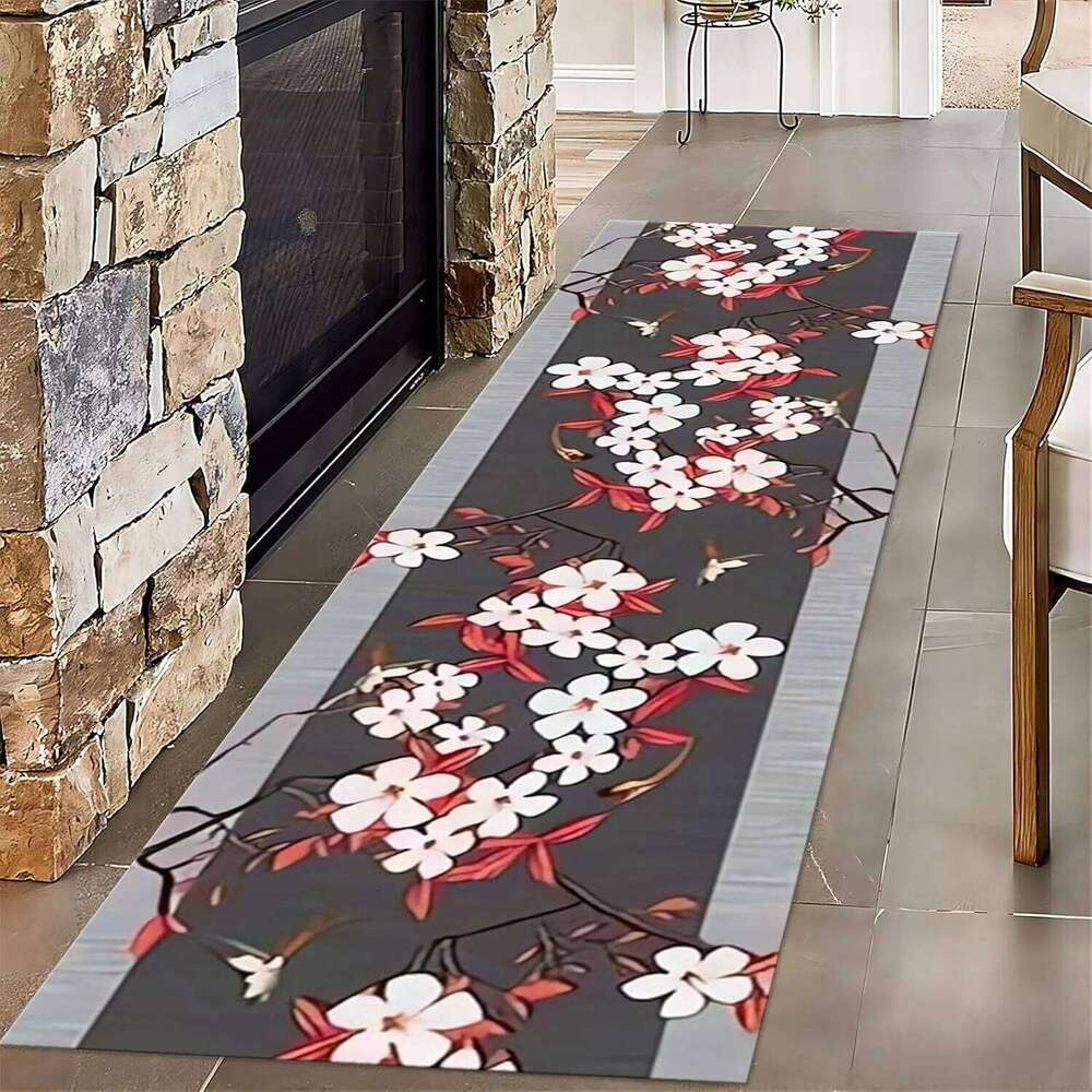 Luxury Hallway Rug,Modern Platinum Flower Runner Entryway, Foldable Friendly Carpet for Nursery Porch Bedroom H260226