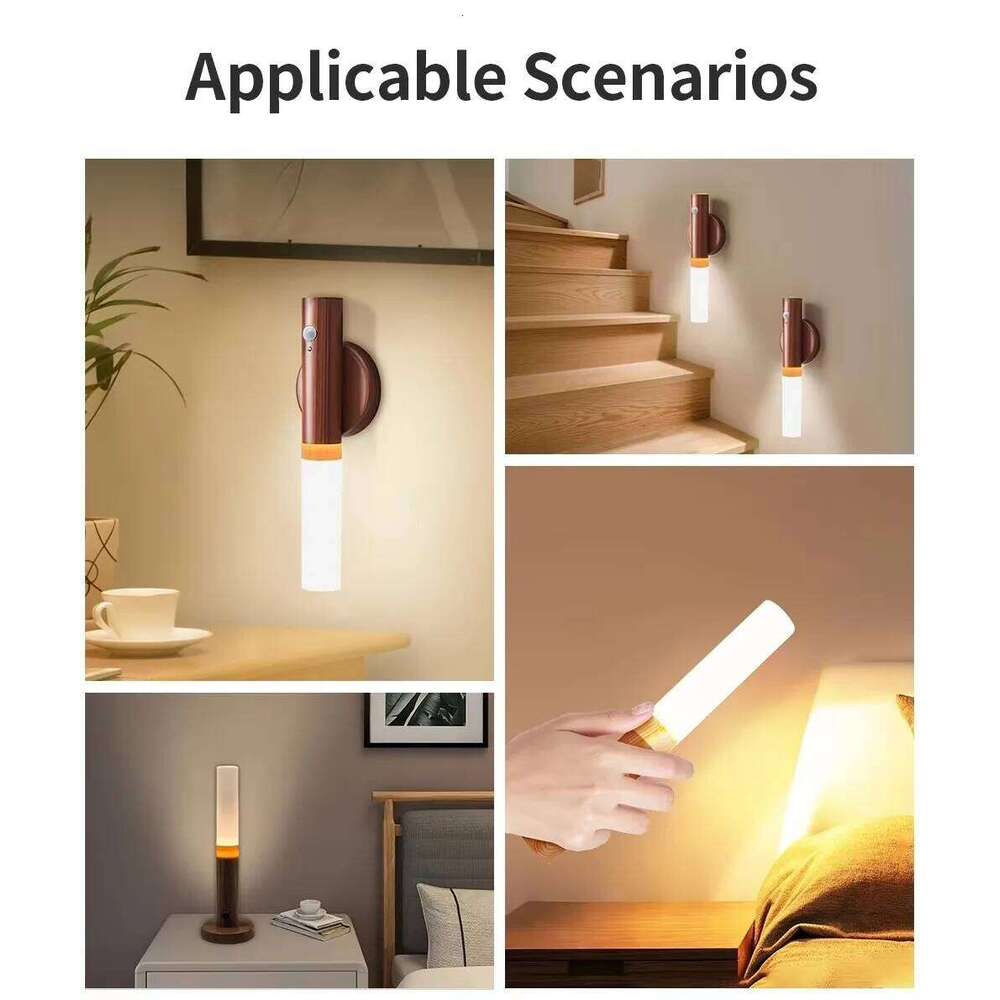 Intelligent Motion Sensor USB Rechargeable Wooden Magnetic LED Lamp Human Induction Cabinet Wardrobe Lighting Night Light Z260227