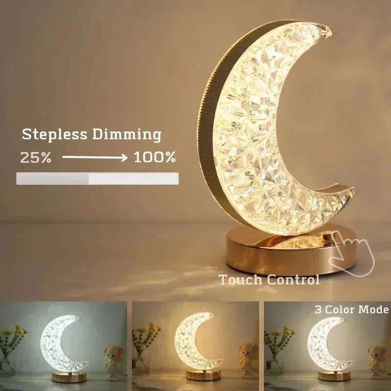 Bedroom Crystal Touch Dimming Night Light Girls Room Home Decor Aesthetics USB Bedside LED Ambient Table 3d Moon Lamp Z260227