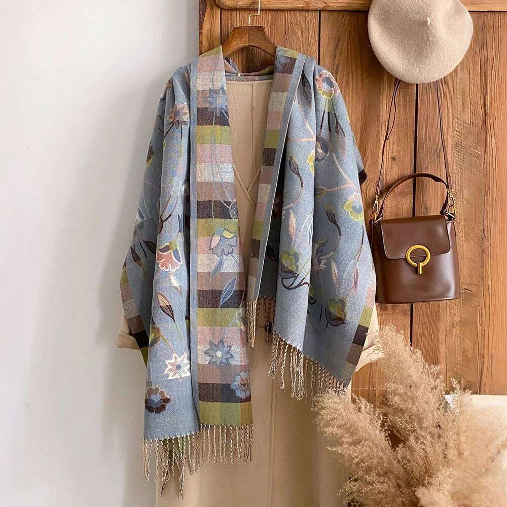 Women Bohemian Style Floral Pattern Imitation Cashmere Scarves Winter Warm Two-Sided Thick Long Tassel Shawl Coldproof Scraf Z260226