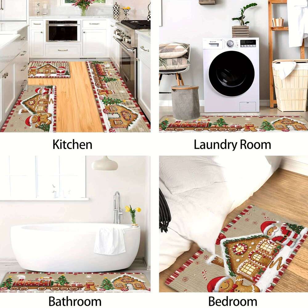 VIKAMA 1/2pcs Christmas Anti-Slip And Easy-To-Clean Kitchen Carpet, Bathroom Entrance Mat For Home Decoration H260226