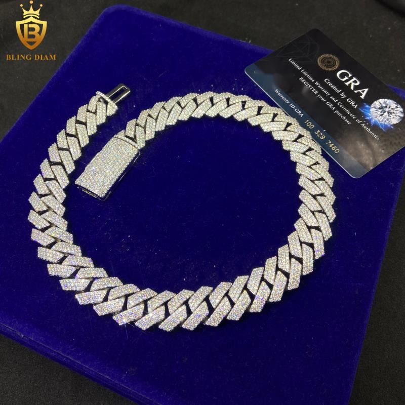 Fashion HipHop Jewelry 15mm 925 Silver Cuban Chains Mens Iced Out Rapper Moissanite Cuban Link Chains Pass Diamond Test VVS GRA