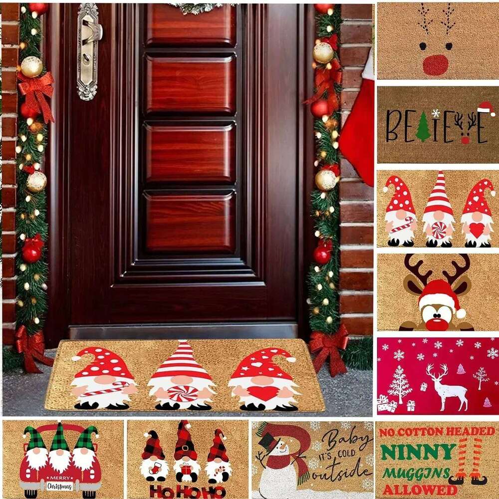 VIKAMA Merry Christmas Welcome Doormat Winter Non-Slip Rubber Backed Floor Mat for Home Indoor Outdoor Entrance Decoration H260226