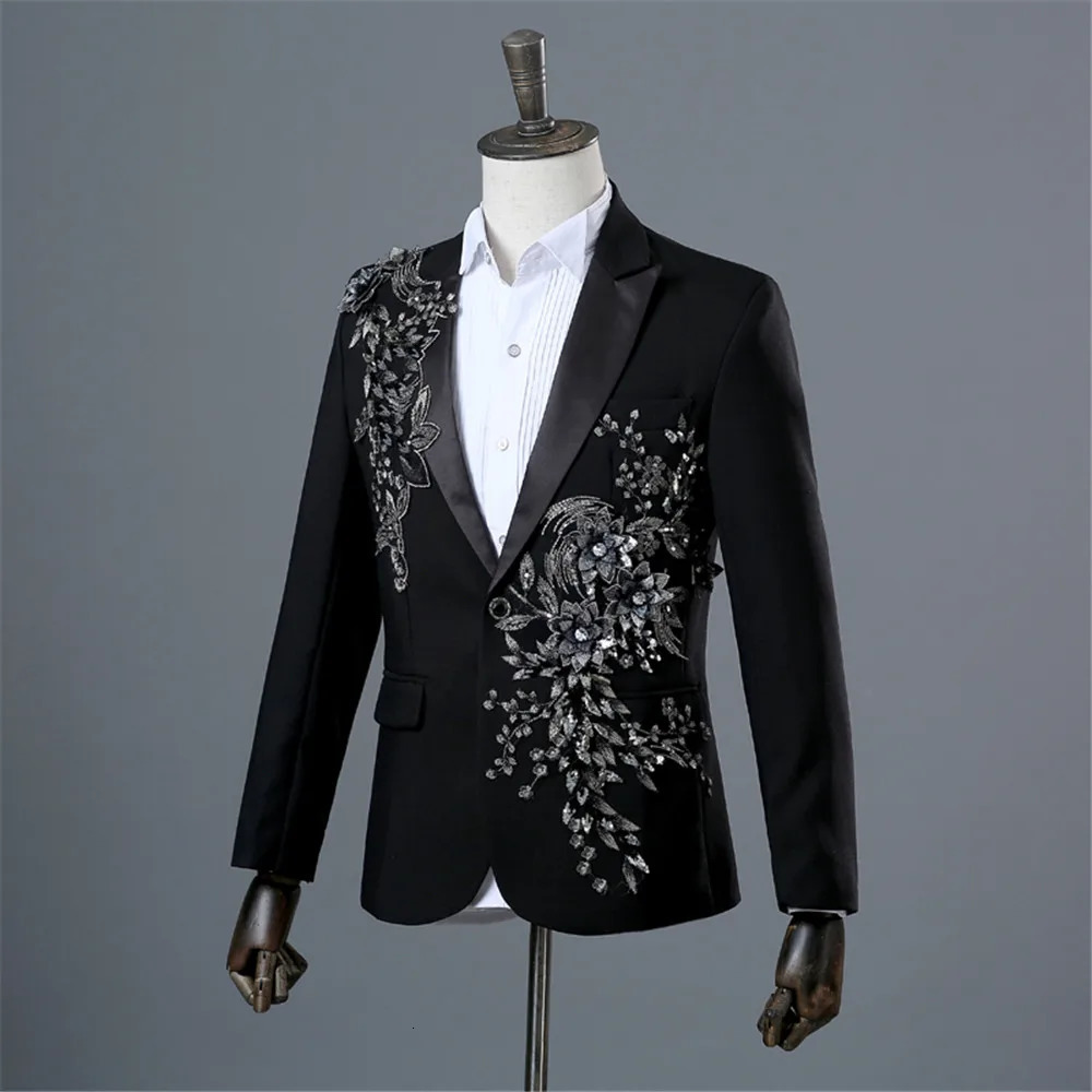 Elegant Appliqued Twopiece Mens Suit for Wedding Banquet Host Dance Prom Christmas Costume Men Blazer Chinese Style 260227