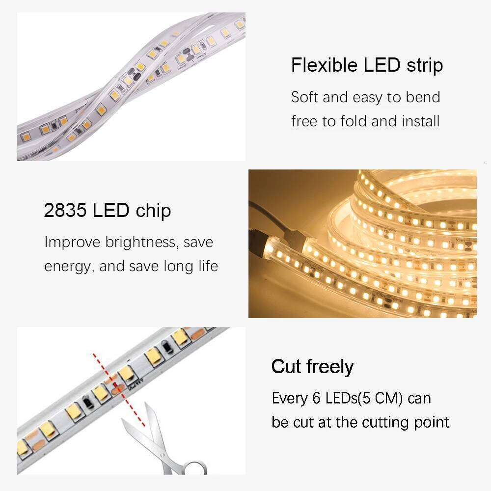 DC 12V 24V LED Strip Waterproof IP67 SMD 2835 120LEDs/M Warm Natural White Flexible Ribbon Tape Rope Lights Z260226
