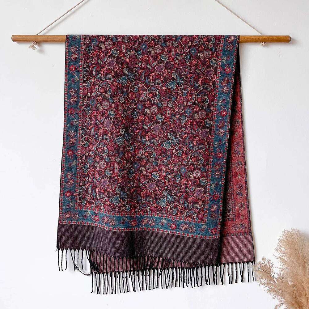 Women Winter Fashionable Tassel Shawl Thickened Imitation Cashmere Scarves Ethnic Style Warm Blanket Cape Headscarf Scarf Z260226