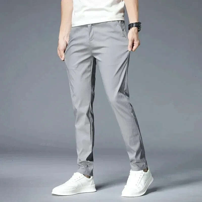 Clothing Skinny Jeans Summer Ultra thin Men's Casual trousers Slim Straight Elastic Ice Silk Sports Jogging Pants Fashion Korean Black Khaki Gree - view 6
