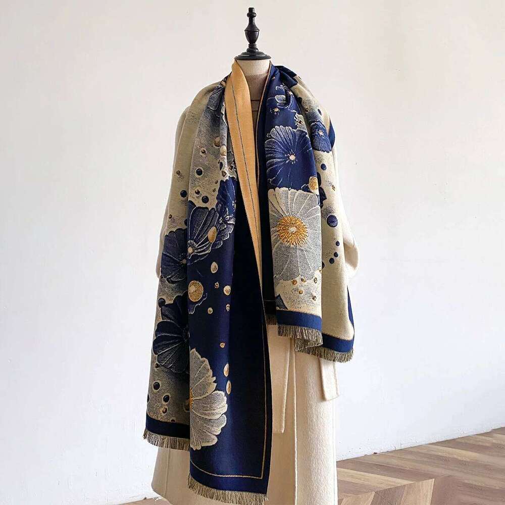 Luxury Winter Flower Imitaion Cashmere Scarves High Quality Women Thicken Wrap Shawl Ladies Warm Pashmina Peacock Besign Scarf Z260226