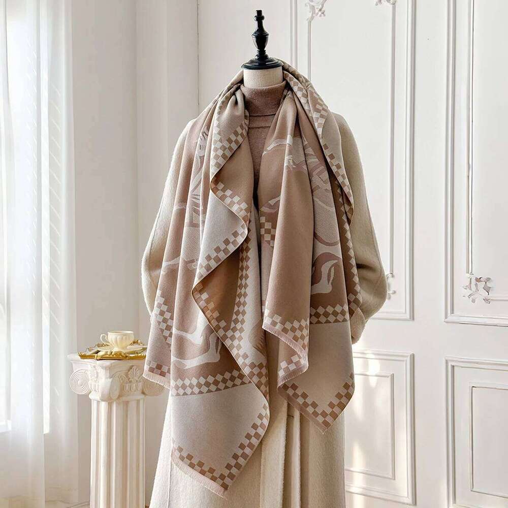 Luxury Women's Thick Faux Cashmere Scarf - Winter Warm Vintage Plaid Warhorse Print Soft Shawl for Travel & Daily Wear Z260226