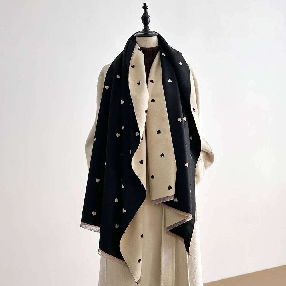 Luxury Winter Scarf Women Faux Cashmere Warm Heart Pattern Pashmina Brand Foulard Female Shawls Wraps Thick Soft Bufanda Stole Z260226